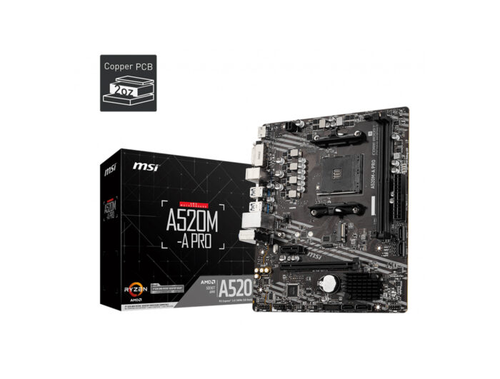 MSI A520M-A PRO AM4 DDR4 4600(OC) DVI HDMI M.2 USB3.2 mATX