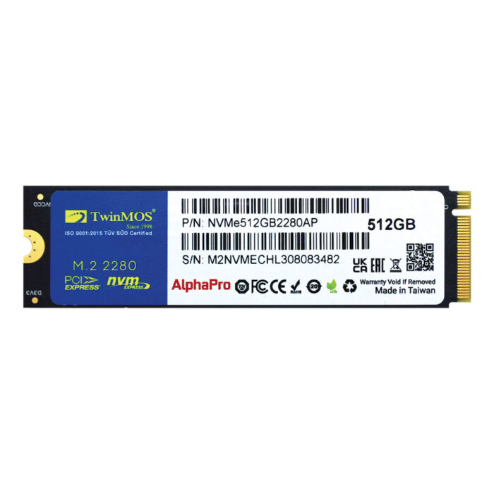 TwinMOS 512GB M.2 PCIe Gen3 NVMe SSD (3600-3250Mb/s) TLC 3DNAND