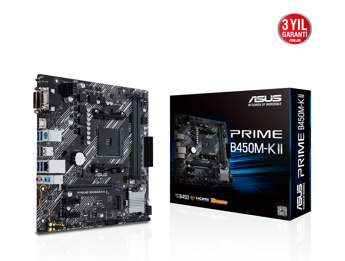 51527 ASUS PRIME B450M-K II AMD AM4 4400MHz (OC) DDR4 VGA DVI-D HDMI M.2 mATX Anakart - KAR51527 - Görsel 1