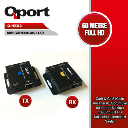 QPORT HDMI EXTENDER CAT6 60M 2 Lİ PAKET (ADAPTÖR DAHİL) (Q-HEX2) - KAR62174