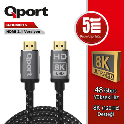 QPORT 5M HDMI 2.1V 8K ALTIN UÇLU ÖRGÜLÜ KABLO (Q-HDMI215) - KAR62164
