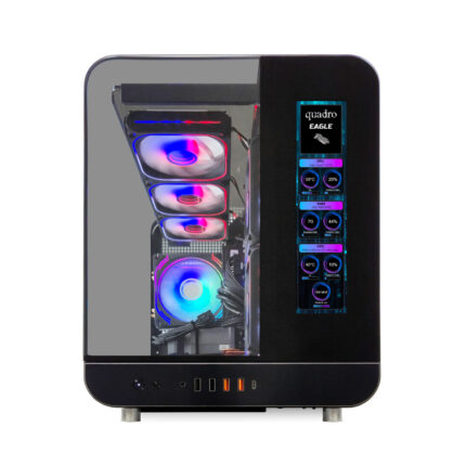 QUADRO QX100 EAGLE Gaming Kasa Pencereli Led Ekran Siyah 9xRGB FAN - KAR64346
