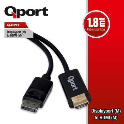 QPORT 1.8M DISPLAY PORT(M) TO HDMI(M) ÇEVİRİCİ KABLO (Q-DPH) - KAR62250