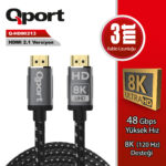 QPORT 3M HDMI 2.1V 8K ALTIN UÇLU ÖRGÜLÜ KABLO (Q-HDMI213) - KAR62163