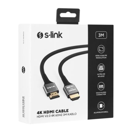 S-LINK SLX-HD4K03 19+1 HDMI to HDMI 3m Metal v2.0 4K (4096*2160) 60Hz Kablo - KAR62417