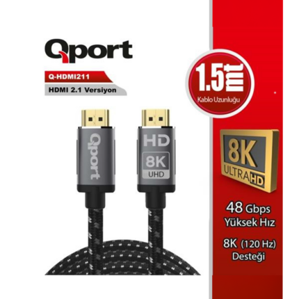 QPORT 10M HDMI 2.1V 8K ALTIN UÇLU ÖRGÜLÜ KABLO (Q-HDMI2110) - KAR64916