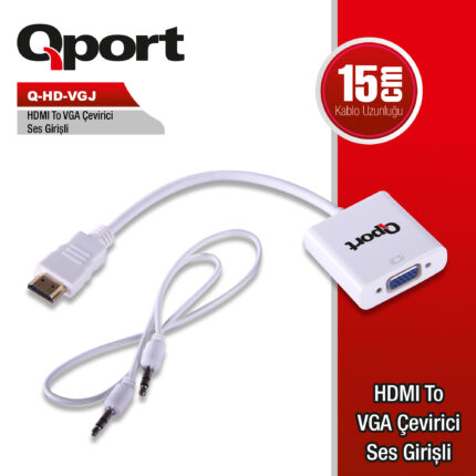 QPORT HDMI to VGA ÇEVİRİCİ SES GİRİŞİ VE KABLOSU + GÜÇ GİRİŞİ KABLOSU (Q-HD-VGJ) - KAR62257