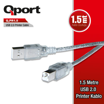 QPORT 1.5M USB2.0 PRINTER KABLOSU (Q-PR1.5) - KAR62184