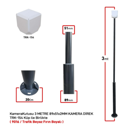 KameraKutusu TRK-300-X+154B 3 Metre Metal Kamera Direği Beyaz89x51x2MM (TRK-154) - KAR64782