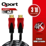 QPORT 3M 2.0V 4K 60HZ ALTIN UÇLU ÖRGÜLÜ HDMI KABLO (Q-HDMI33) - KAR63611