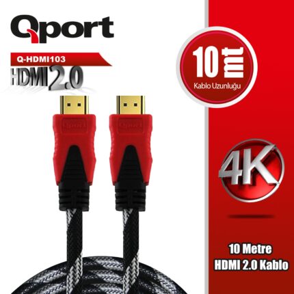 QPORT 10M ALTIN UÇLU ÖRGÜLÜ KABLO 2.0V 4K 60Hz (Q-HDMI103) - KAR62803